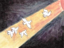 Artwork by Marritte FUnches depicting Doves to the Sun